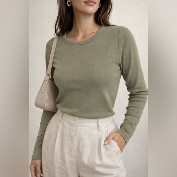 Banana Republic Tops - Banana Republic Ribbed Long Sleeve Top | Sage Green / Olive | Fitted Stretch